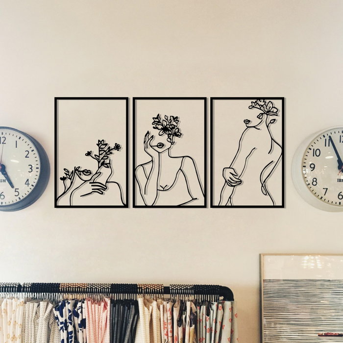 Wallity Flower Face Woman Escultura de Pared en Negro